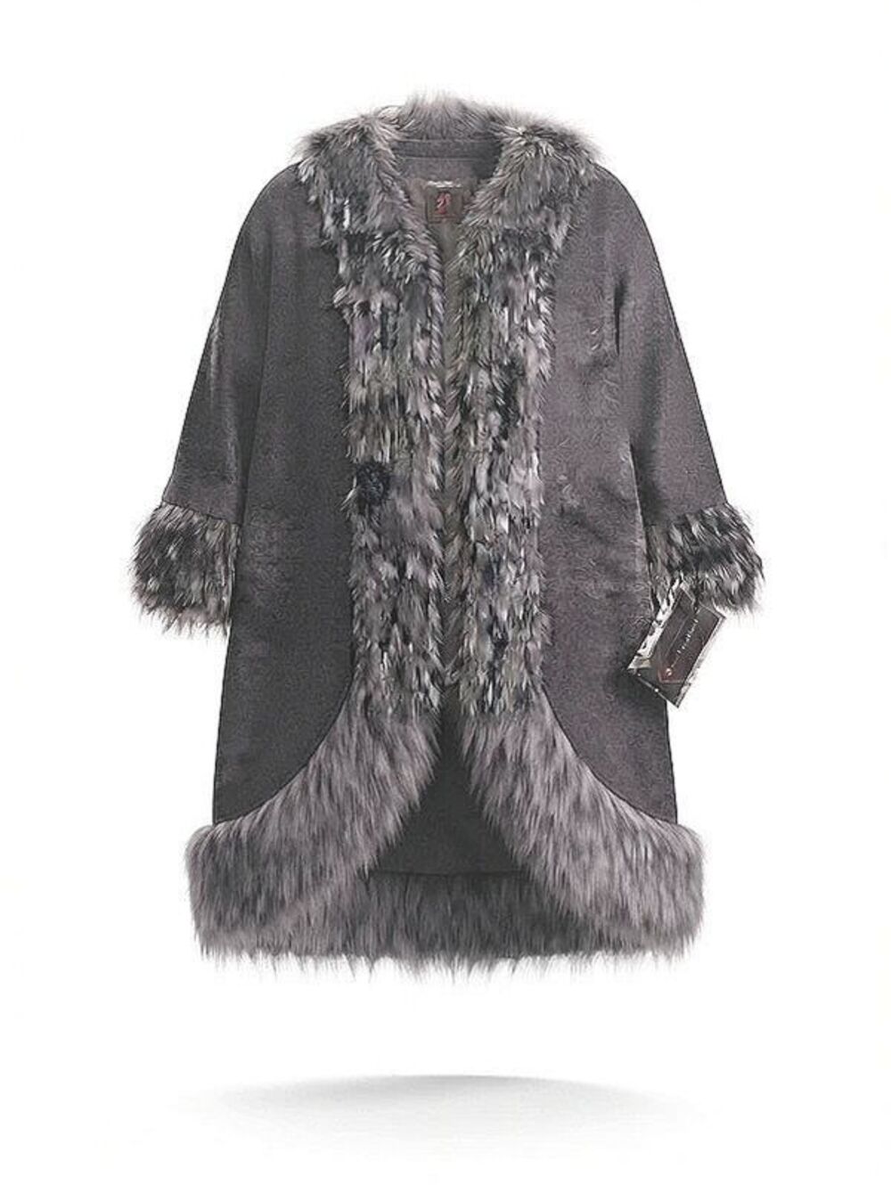 Adrienne Landau Gray Faux Fur Trim Short Sleeve Jacket Large NWT